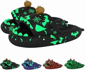 LELEBEAR Spooky Shark Slides Glow In The Dark For Men Women, Halloween Christmas Shark Slippers,3D Cartoon Shark Slides Glow in Dark