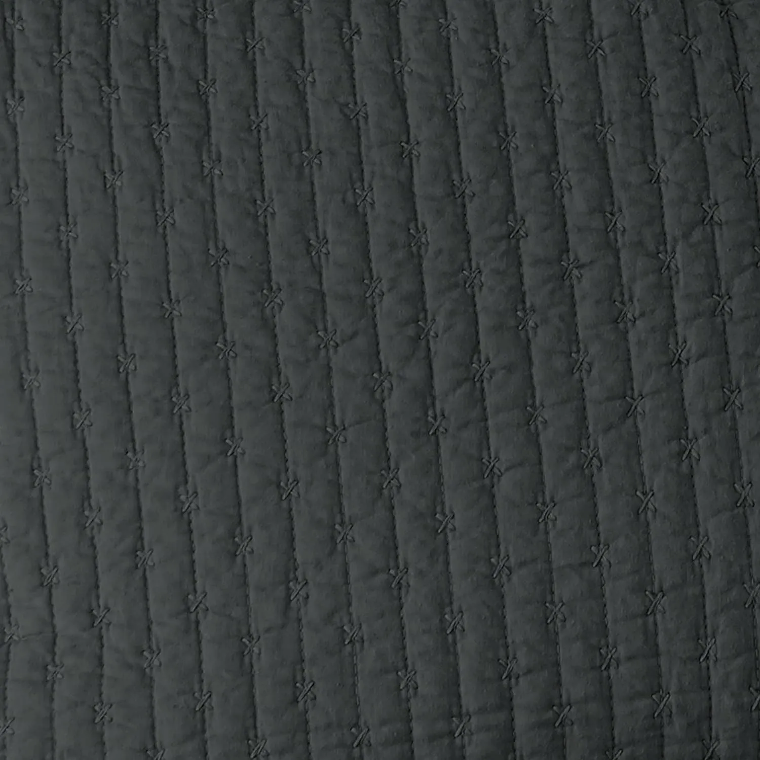 Levtex Home - Cross Stitch Quilt Set - 100% Cotton - Full/Queen Quilt (88x92in.)   2 Standard Shams (26x20in.) - Charcoal Quilt with Matching Stitching