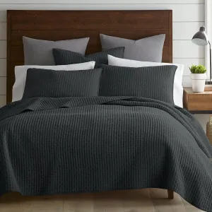 Levtex Home - Cross Stitch Quilt Set - 100% Cotton - Full/Queen Quilt (88x92in.)   2 Standard Shams (26x20in.) - Charcoal Quilt with Matching Stitching