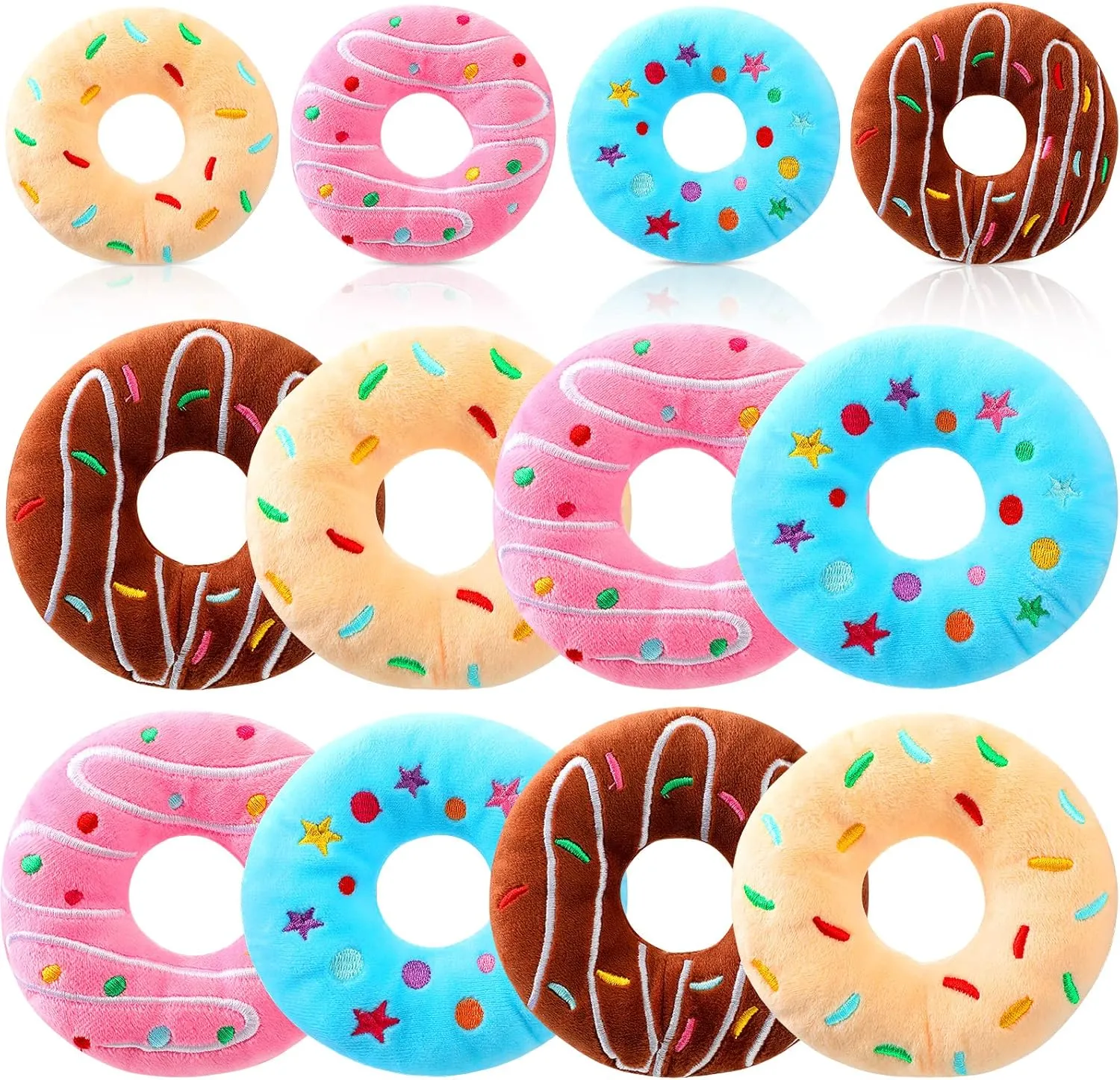 Leyndo 12 Pcs Fake Donut Plush Toys 5 Inch Donuts Party Decorations Sweet Party Favors Birthday Supplies, 4 Styles