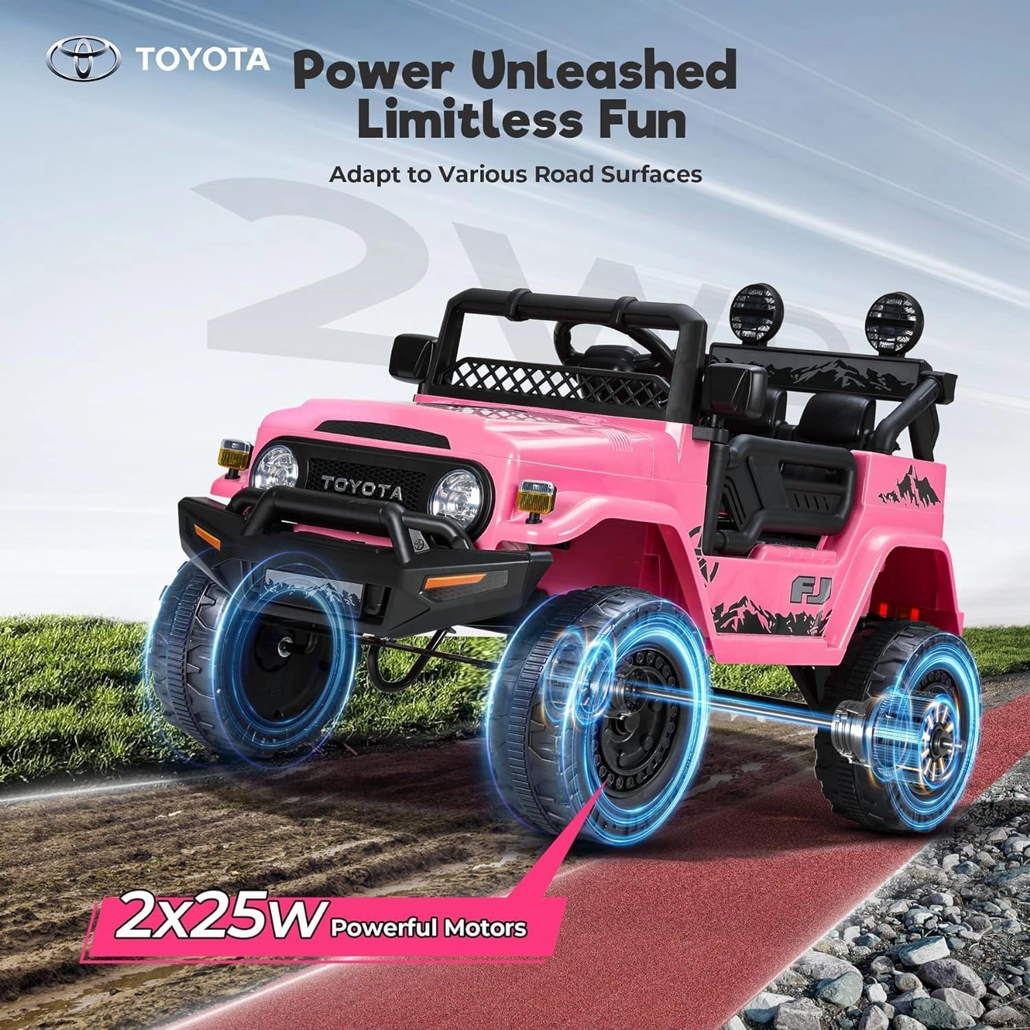 Licensed FJ Cruiser 12V 7AH Ride On Truck, Electric Car for Toddlers w/Remote Control, LED Lights, Spring Suspension, Bluetooth Speaker, FM Radio, Battery Powered Cars for Kids to Drive