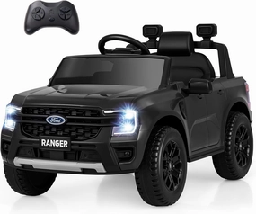 Licensed Ford Ranger Ride on Pickup Truck by INFANS, 12V Battery Powered Electric Vehicle for Kids with Remote Control, Headlight, Power Display, Bluetooth, MP3, Music, Aged 3-6 Years (Black)