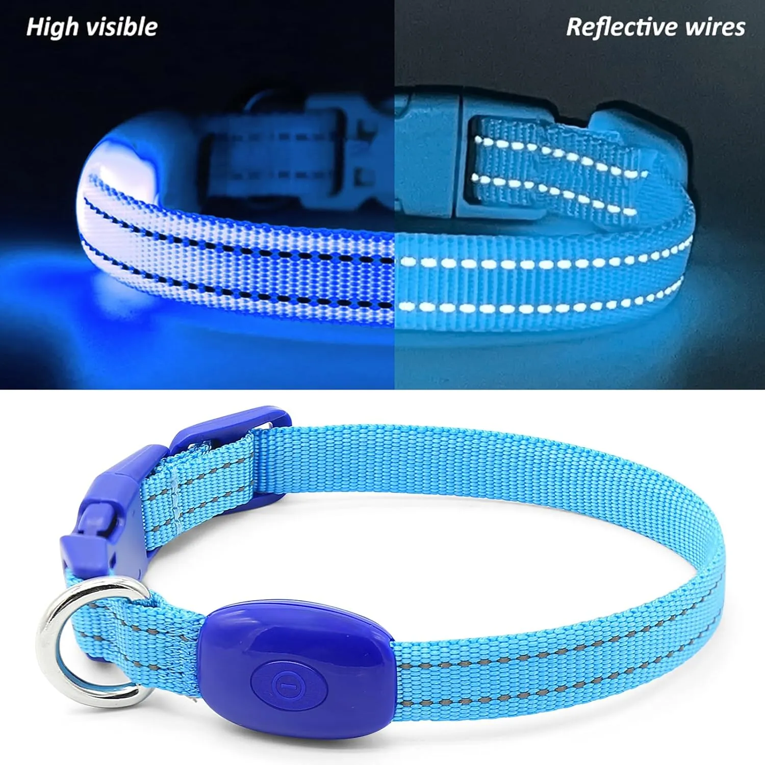 Light Up Dog Collar for Small Dogs, Reflective LED Dog Collar Rechargeable Puppy Collar Glowing Cat Collars Safety Dog Lights for Night Walking (XS, Royal Blue)