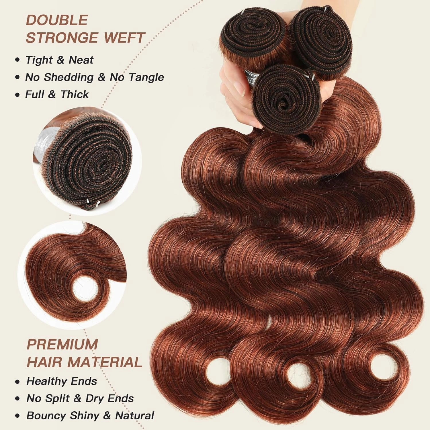 Light Brown Bundles with Closure Human Hair Body Wave, Color 30 Brown Body Wave Bundles   2x6 HD Lace Closure, 12A Virgin Brazilian Remy Hair Sew-In Weave 14 16 18   12 Inch