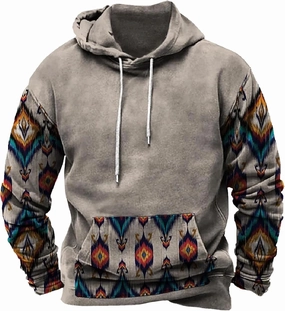 Lightweight Sweatshirts for Men Loose Fit Aztec Ethnic Hooded Pullover Casual Ethnic Print Graphic Western Shirts