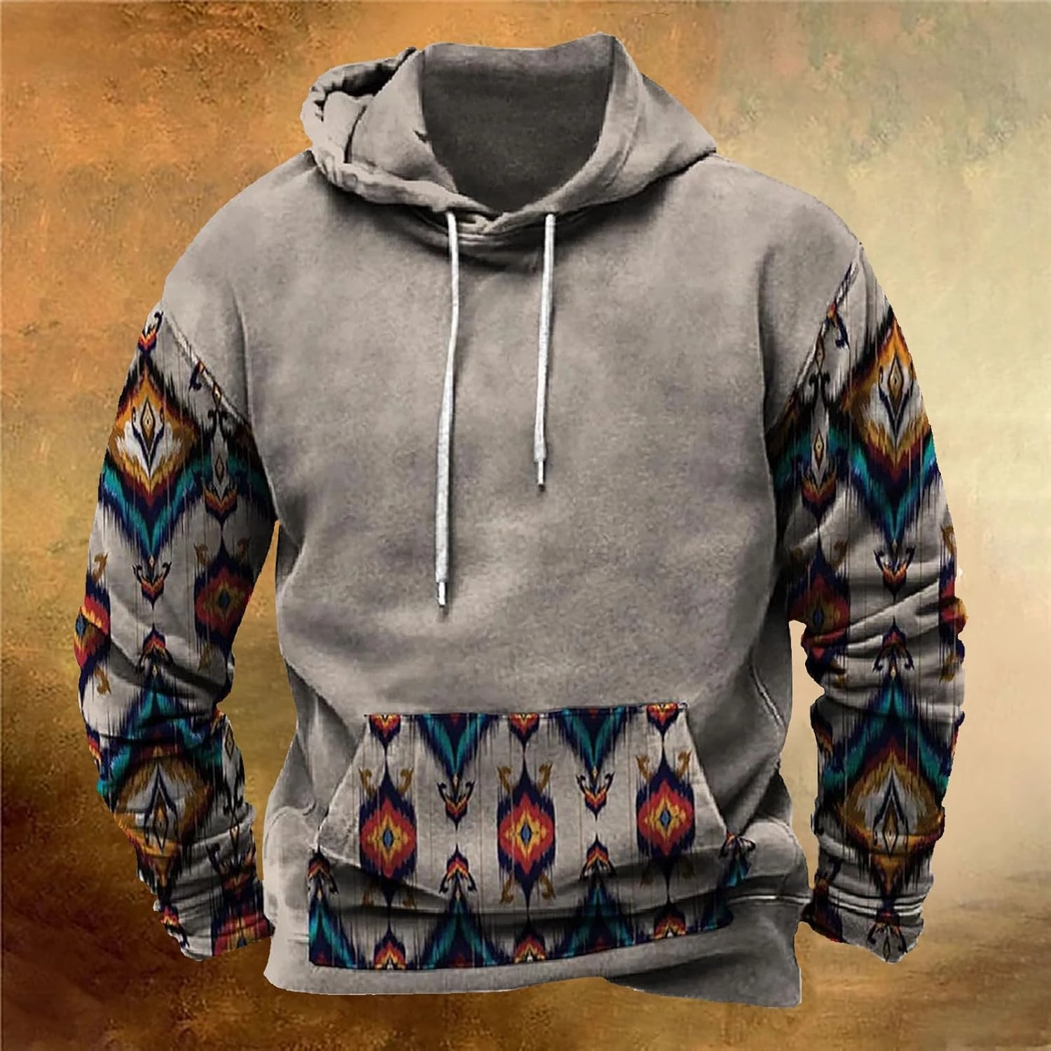 Lightweight Sweatshirts for Men Loose Fit Aztec Ethnic Hooded Pullover Casual Ethnic Print Graphic Western Shirts