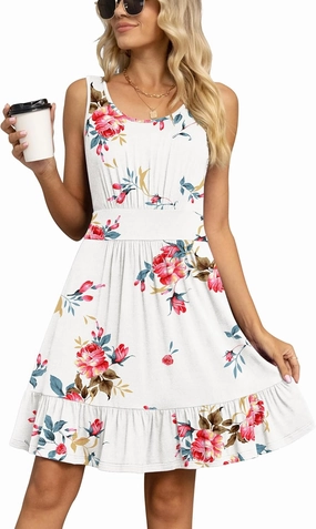 LILBETTER Women's Summer Casual U Neck Sundresses Pleated Knee Length Sleeveless Tank Dress