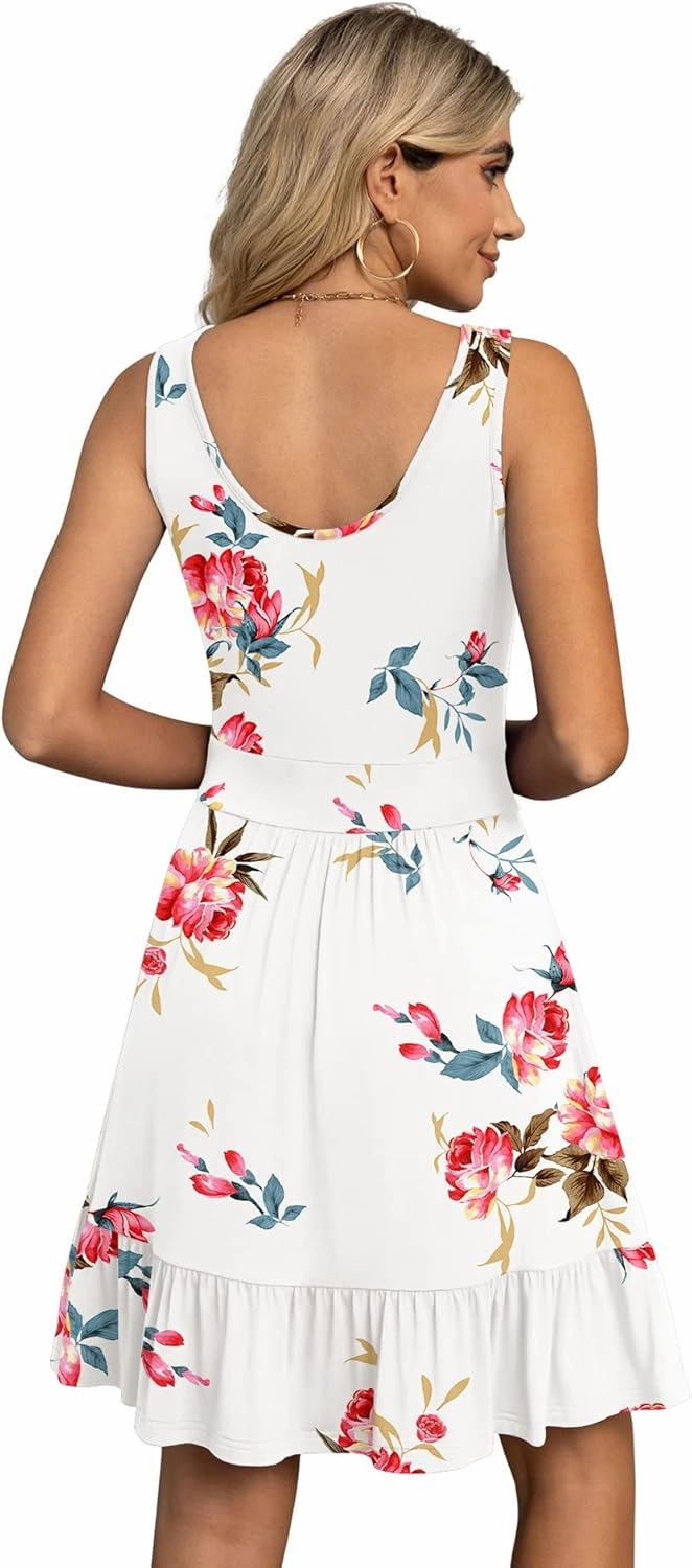 LILBETTER Women's Summer Casual U Neck Sundresses Pleated Knee Length Sleeveless Tank Dress