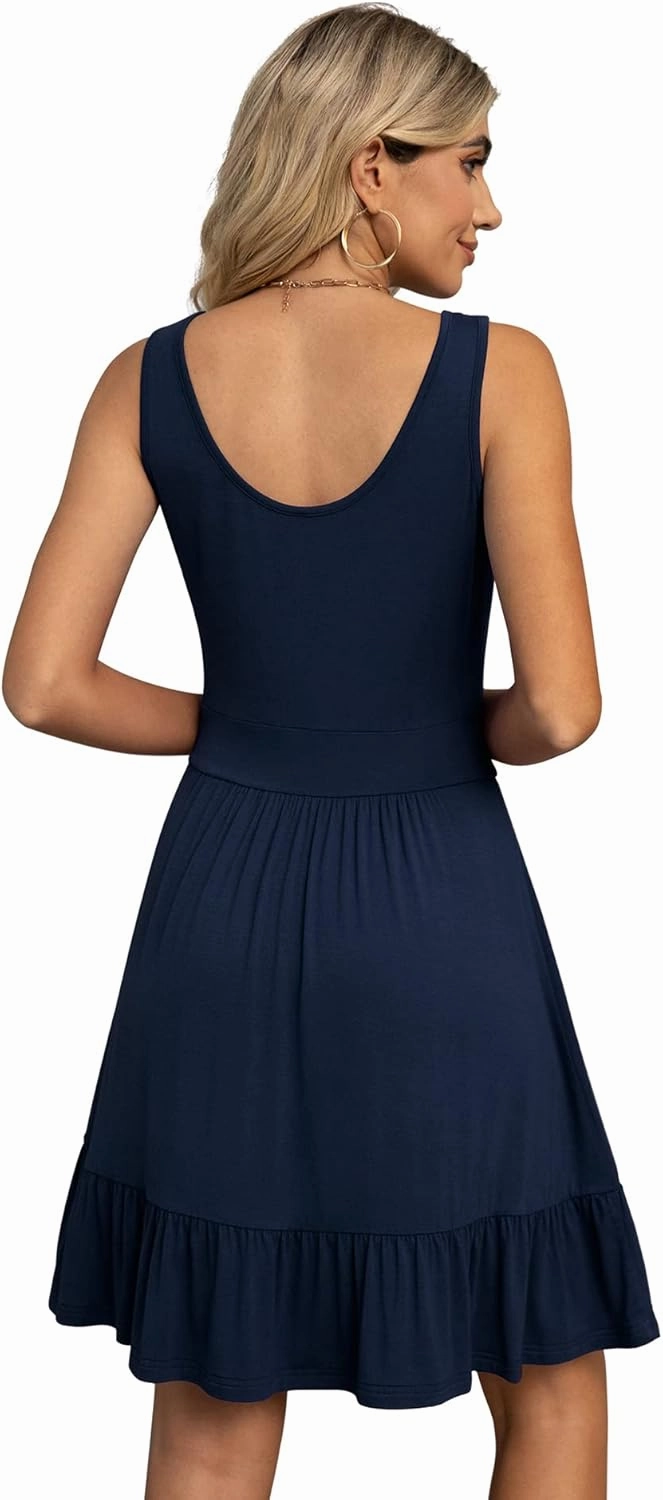 LILBETTER Women's Summer Casual U Neck Sundresses Pleated Knee Length Sleeveless Tank Dress