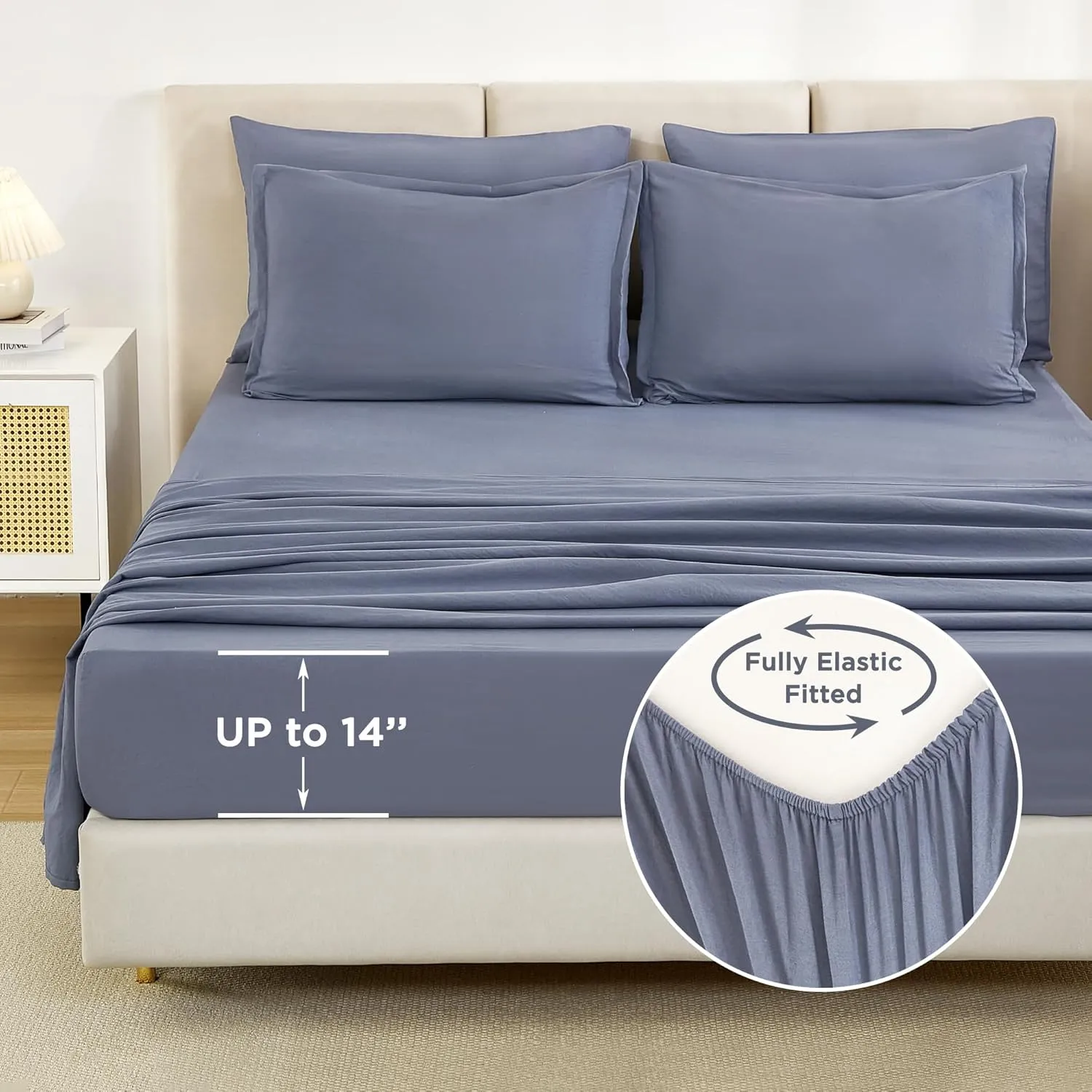 Litanika Full Size Comforter Sets Bluish Grey - 7 Pieces Bed in a Bag Full Beddding Comforter Sets, Solid Lightweight Bed Set with Comforter, Sheets, Pillowcases & Shams