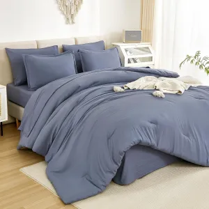 Litanika Full Size Comforter Sets Bluish Grey - 7 Pieces Bed in a Bag Full Beddding Comforter Sets, Solid Lightweight Bed Set with Comforter, Sheets, Pillowcases & Shams