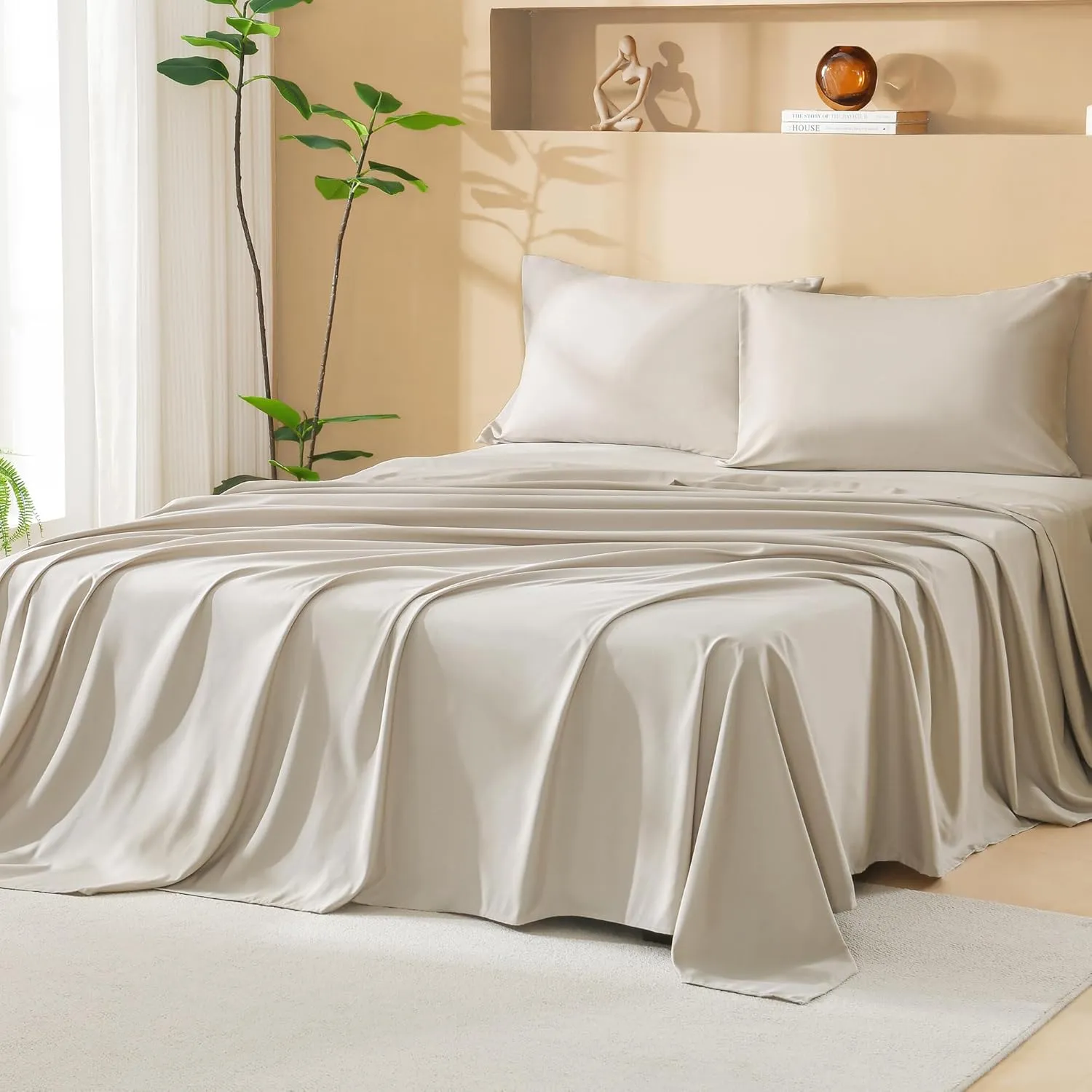 Litanika Oversized King Size Comforter Set with Sheets Oatmeal - 7 Pieces Bed in a Bag Oversized King Boho Tufted Complete Beddding Sets with Comforter, Sheets, Pillowcases & Shams
