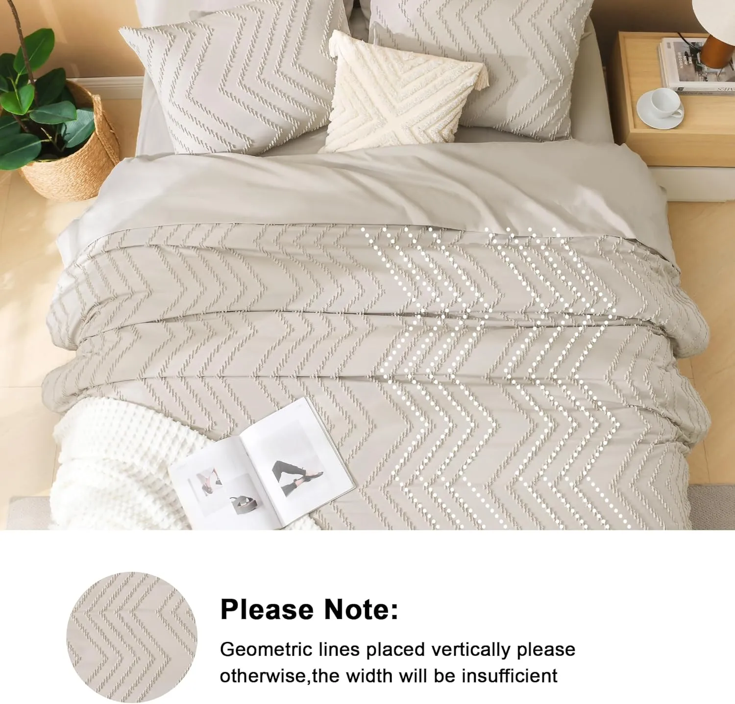 Litanika Oversized King Size Comforter Set with Sheets Oatmeal - 7 Pieces Bed in a Bag Oversized King Boho Tufted Complete Beddding Sets with Comforter, Sheets, Pillowcases & Shams