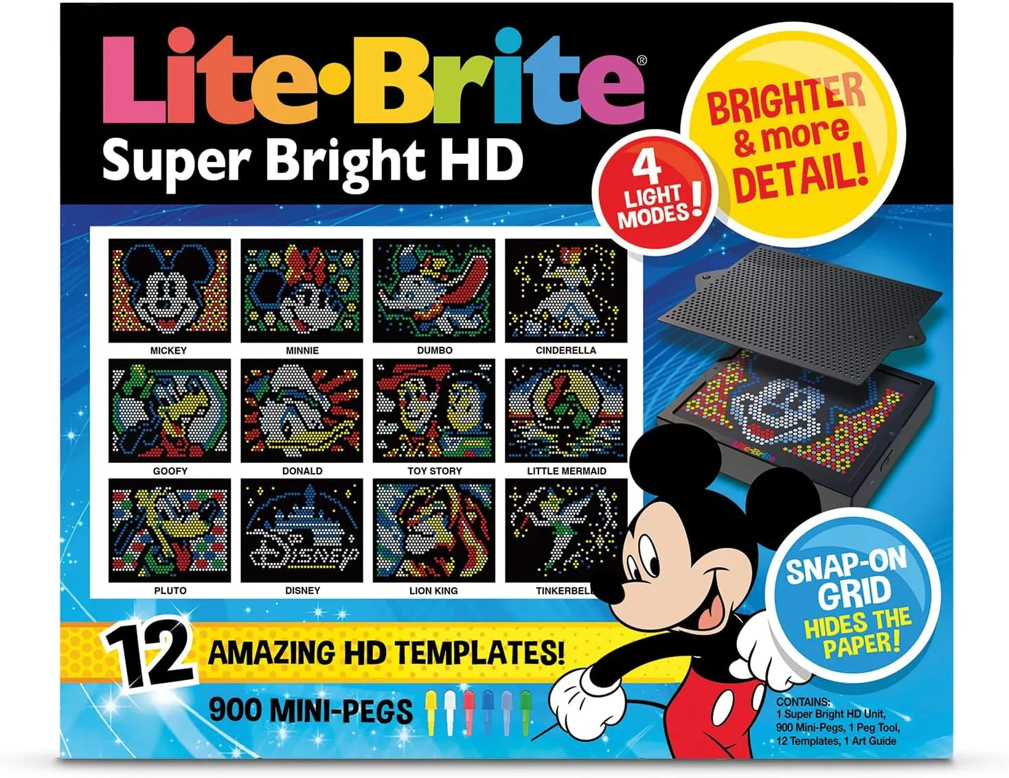 Lite Brite Super Bright HD, Disney Edition - Creative Retro Light-Up Screen – Educational Play for Children, Enhances Creativity, Gift for Boys and Girls Ages 6 