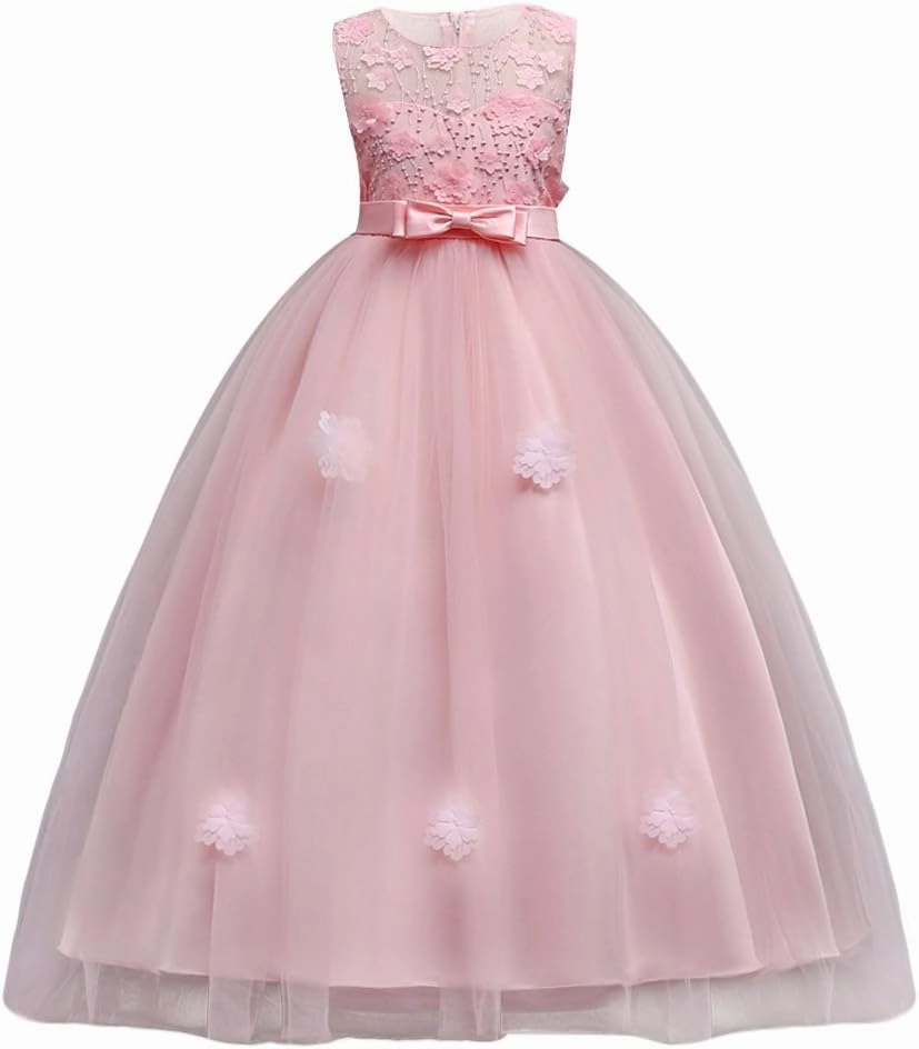Little Big Girls’Tulle Retro Vintage Dresses Flower Lace Pageant Party Wedding Floor Length Dance Evening Gown