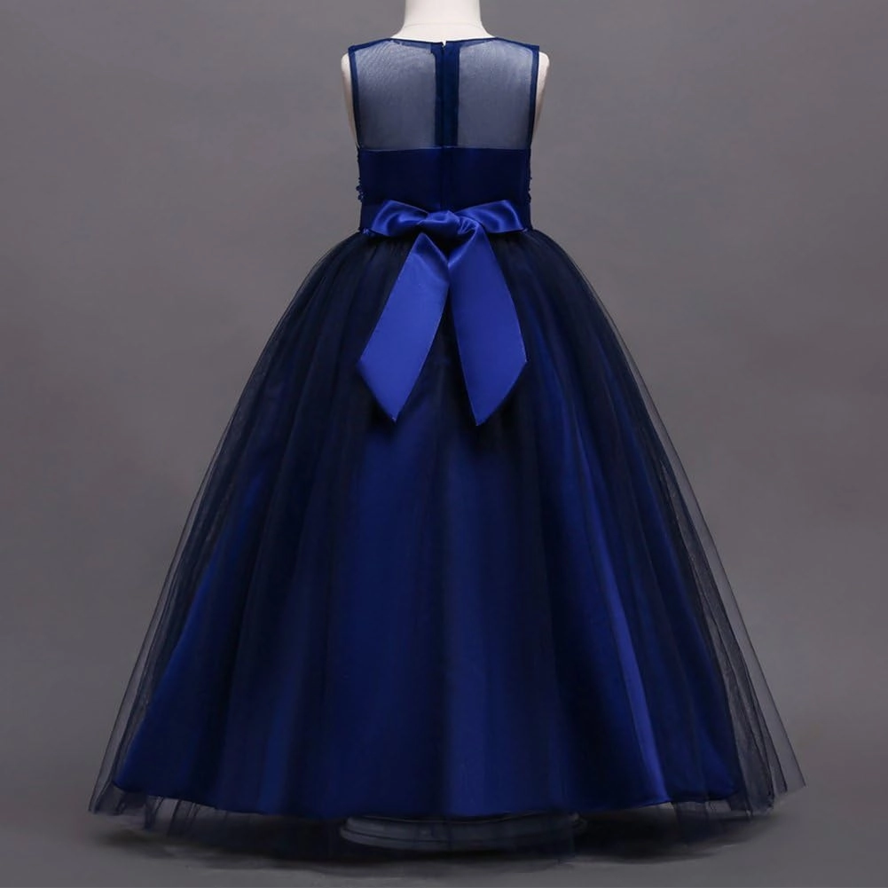 Little Big Girls’Tulle Retro Vintage Dresses Flower Lace Pageant Party Wedding Floor Length Dance Evening Gown