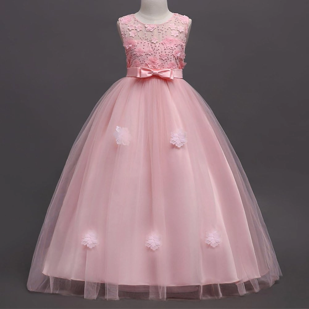 Little Big Girls’Tulle Retro Vintage Dresses Flower Lace Pageant Party Wedding Floor Length Dance Evening Gown