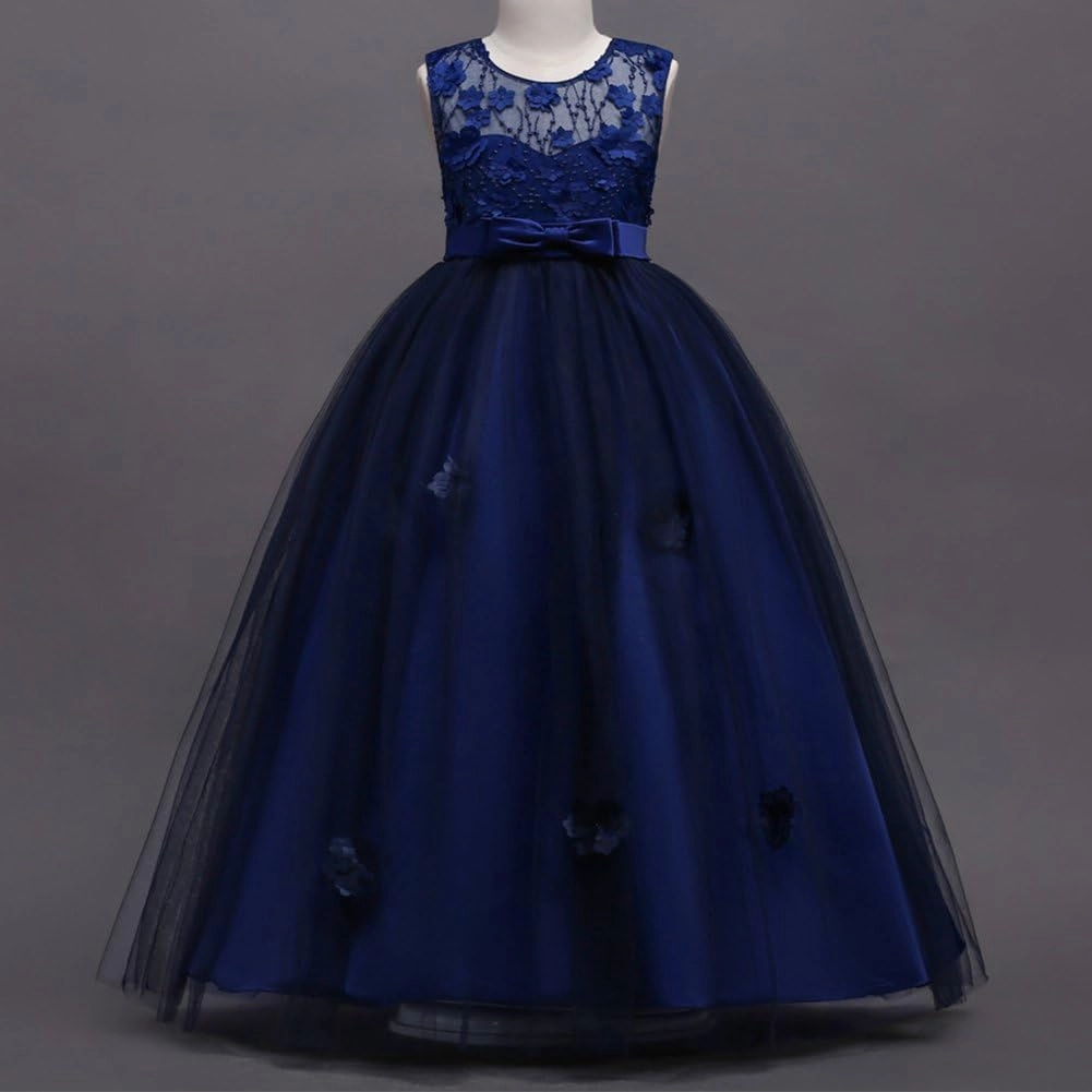 Little Big Girls’Tulle Retro Vintage Dresses Flower Lace Pageant Party Wedding Floor Length Dance Evening Gown