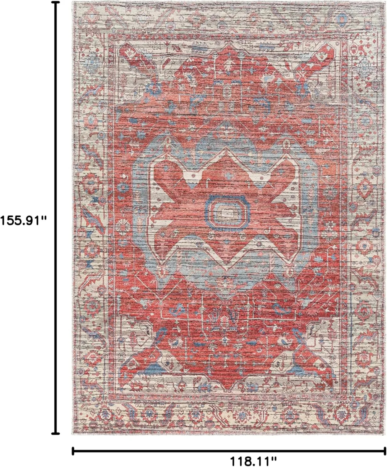 Livabliss Nolita Vintage Washable Area Rug, 9'10" x 13', Red/Tan, (10' x 13')