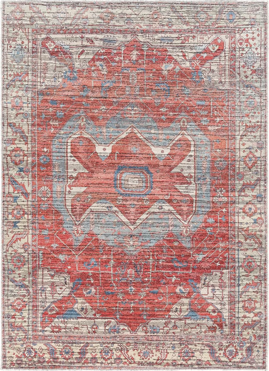 Livabliss Nolita Vintage Washable Area Rug, 9'10" x 13', Red/Tan, (10' x 13')