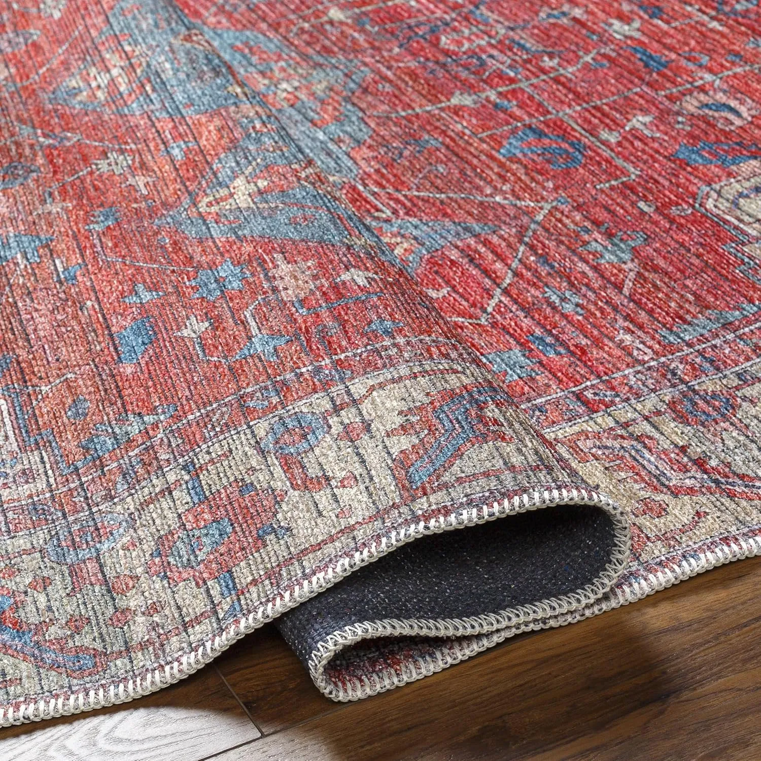 Livabliss Nolita Vintage Washable Area Rug, 9'10" x 13', Red/Tan, (10' x 13')