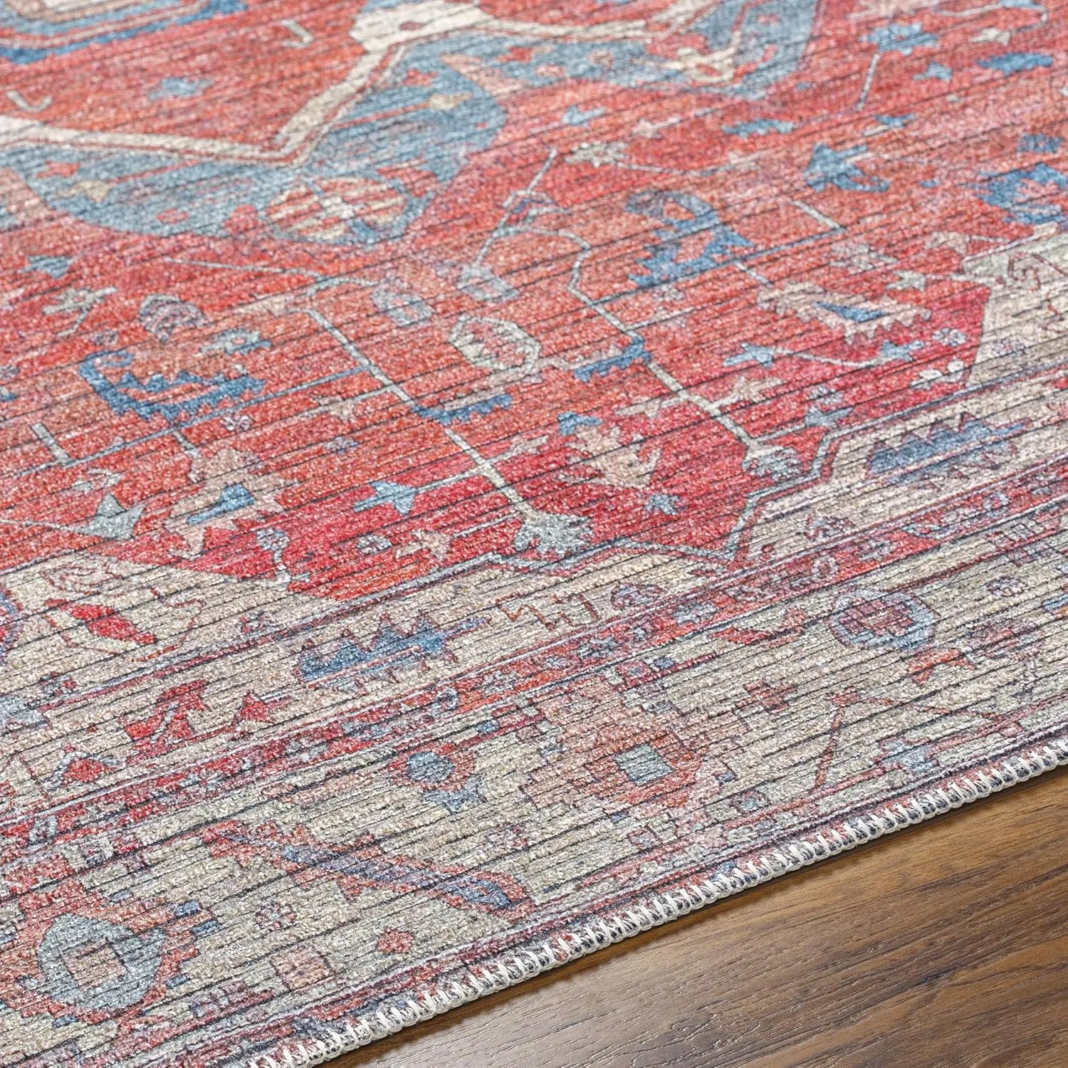 Livabliss Nolita Vintage Washable Area Rug, 9'10" x 13', Red/Tan, (10' x 13')