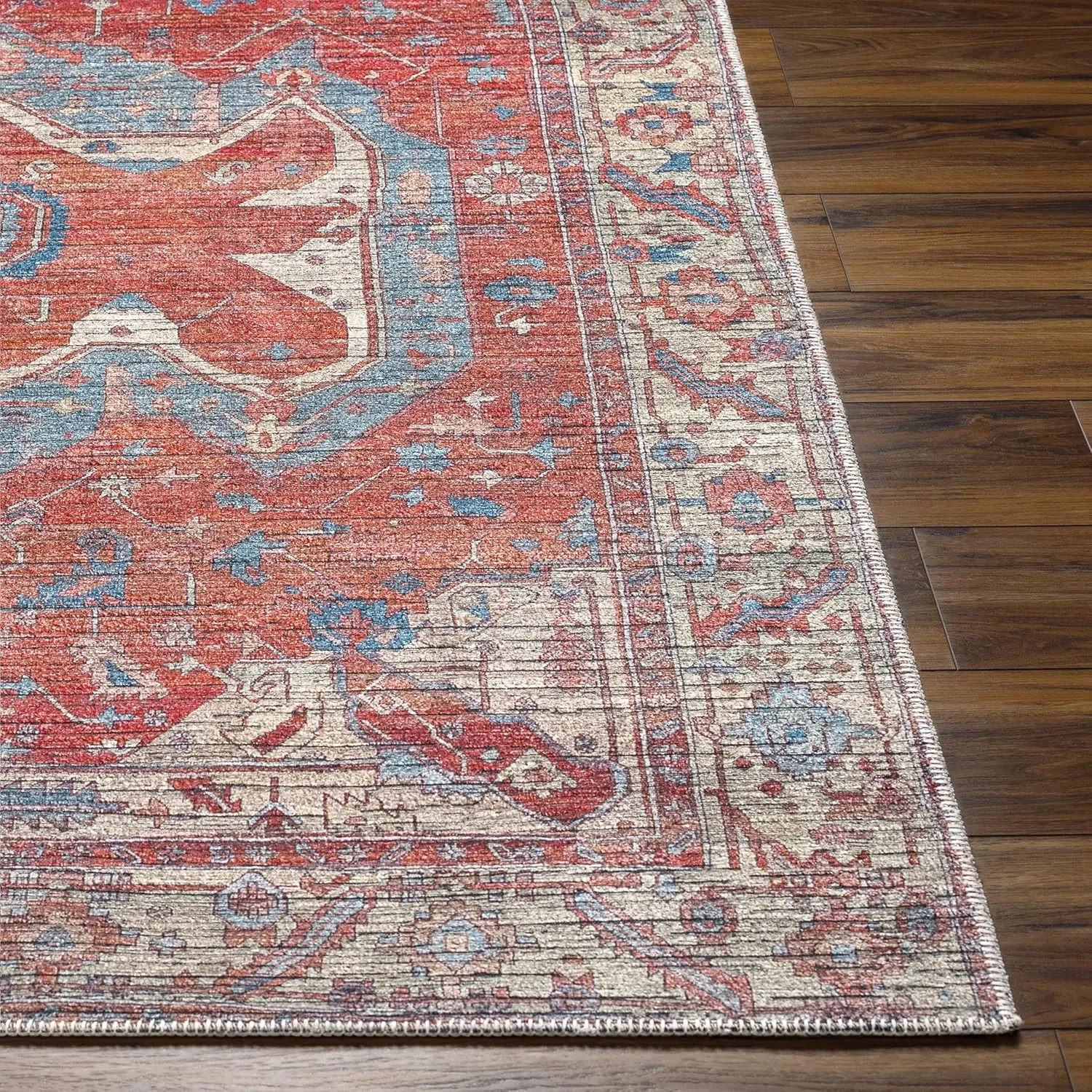 Livabliss Nolita Vintage Washable Area Rug, 9'10" x 13', Red/Tan, (10' x 13')