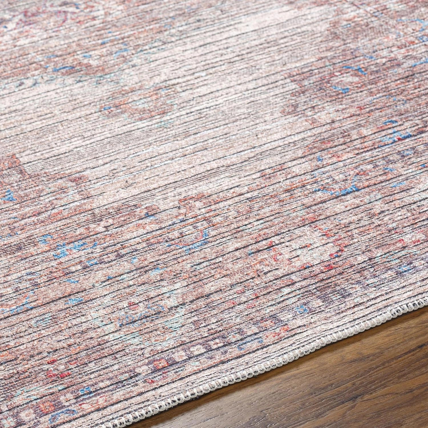 Livabliss Nolita Vintage Washable Area Rug, 7'7" x 9'6", Red/Blue, (8' x 10')