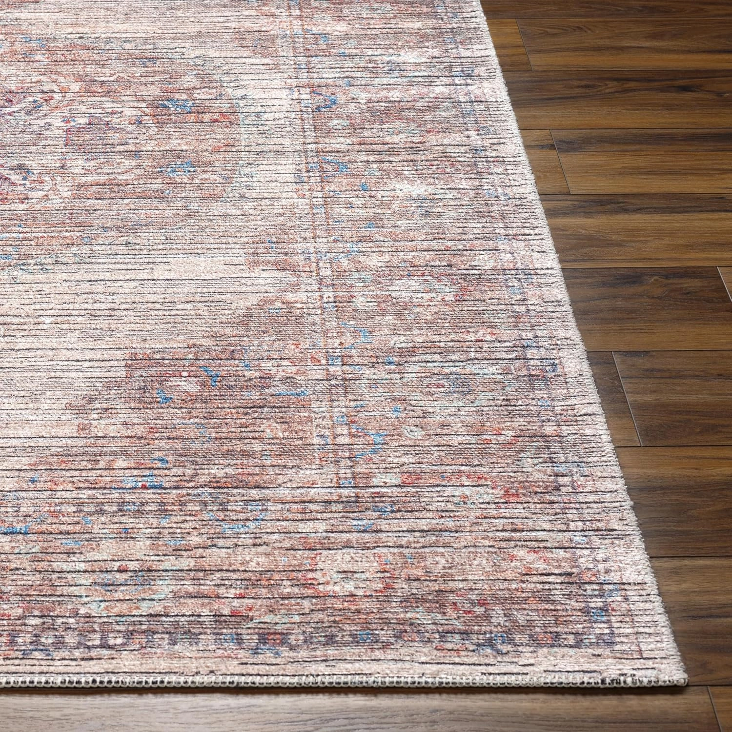 Livabliss Nolita Vintage Washable Area Rug, 7'7" x 9'6", Red/Blue, (8' x 10')
