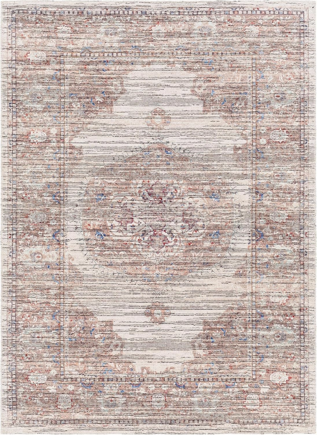 Livabliss Nolita Vintage Washable Area Rug, 7'7" x 9'6", Red/Blue, (8' x 10')