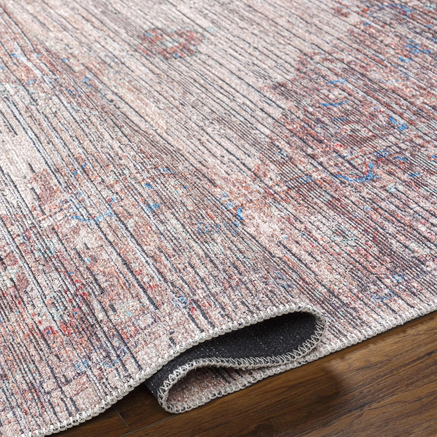 Livabliss Nolita Vintage Washable Area Rug, 7'7" x 9'6", Red/Blue, (8' x 10')