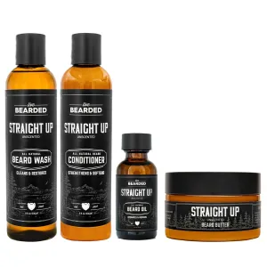 Live Bearded Complete Beard Grooming Kit - Wash, Conditioner, Butter and Oil - Made in the USA with All-Natural Ingredients - Mens Groom Set | Straight Up Unscented - Fragrance-Free