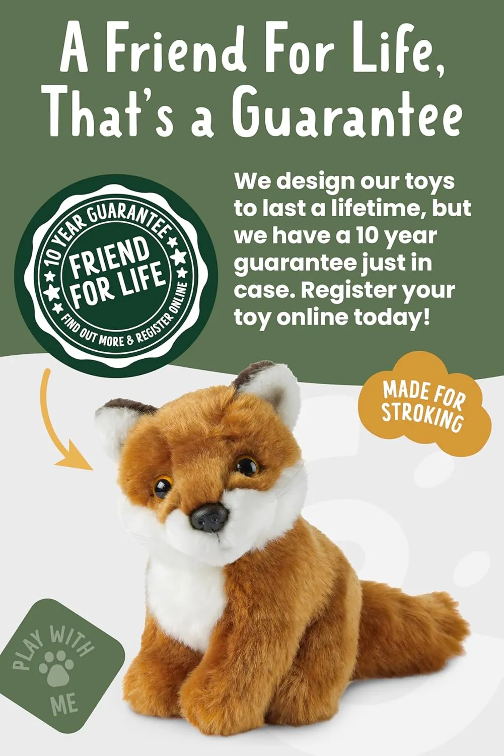 Living Nature Small Fox, Realistic Soft Cuddly Sitting Fox Toy, Naturli Eco-Friendly Plush, 6 Inches
