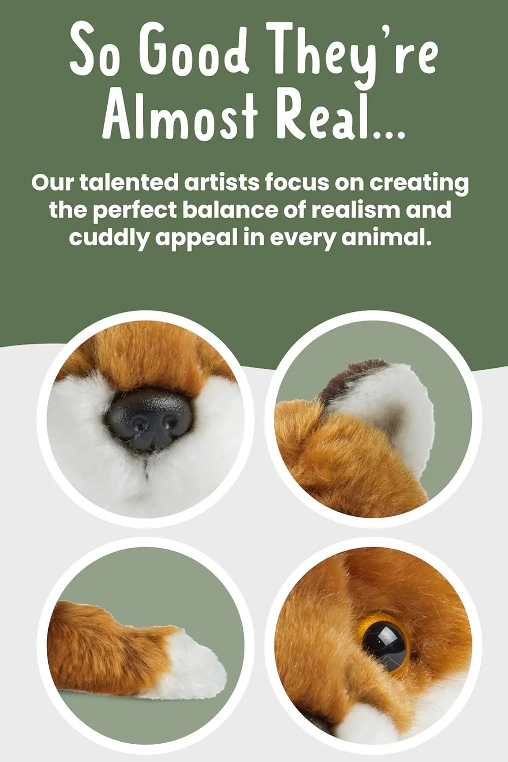 Living Nature Small Fox, Realistic Soft Cuddly Sitting Fox Toy, Naturli Eco-Friendly Plush, 6 Inches