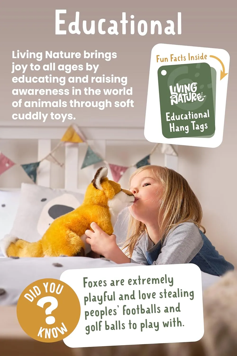 Living Nature Small Fox, Realistic Soft Cuddly Sitting Fox Toy, Naturli Eco-Friendly Plush, 6 Inches