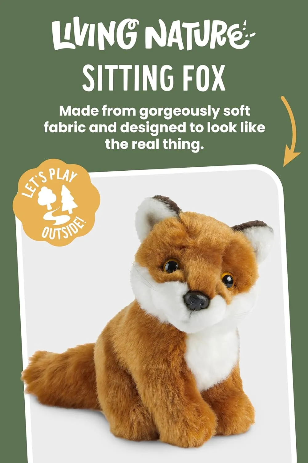 Living Nature Small Fox, Realistic Soft Cuddly Sitting Fox Toy, Naturli Eco-Friendly Plush, 6 Inches
