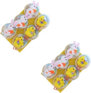 LOGOFUN 12PCS Plush Easter Ornament Set Stuffed Bunny Models Soft Fluffy Rabbit Chicken with Nest for Spring Holiday Party Table Centerpiece Decor