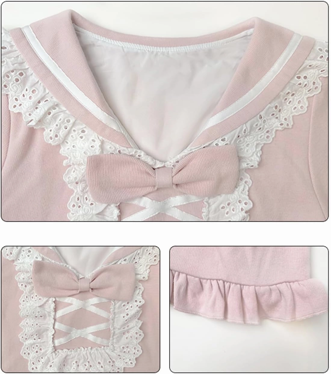 Lolita Kawaii Sailor Dress Teens Fall Casual Cute Lace Bow Long Sleeve High Waist Frilly Hem Party Dresses
