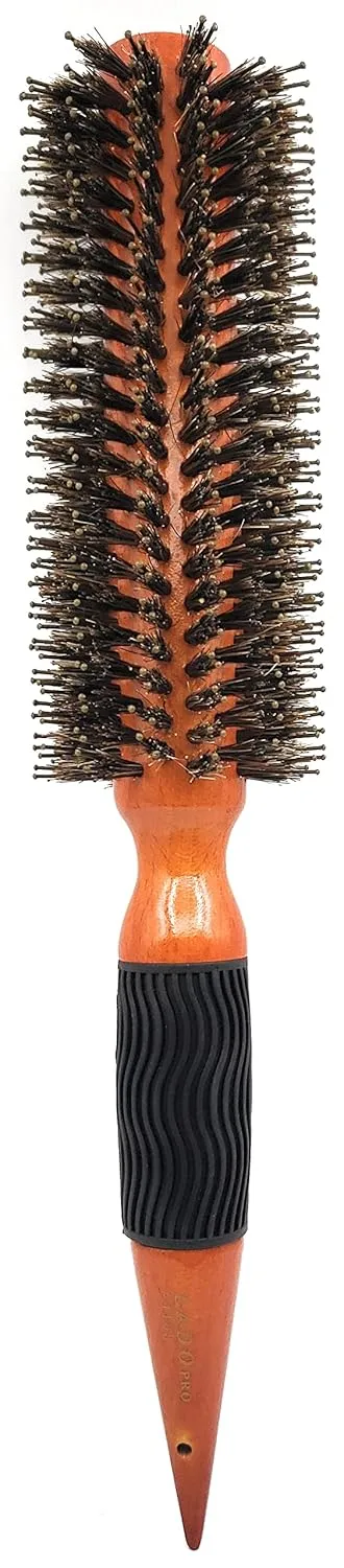 Long Barrel Nylon & Boar Bristle Round Wood Hair Brush #4103 (Large, 2 1/4 inch)