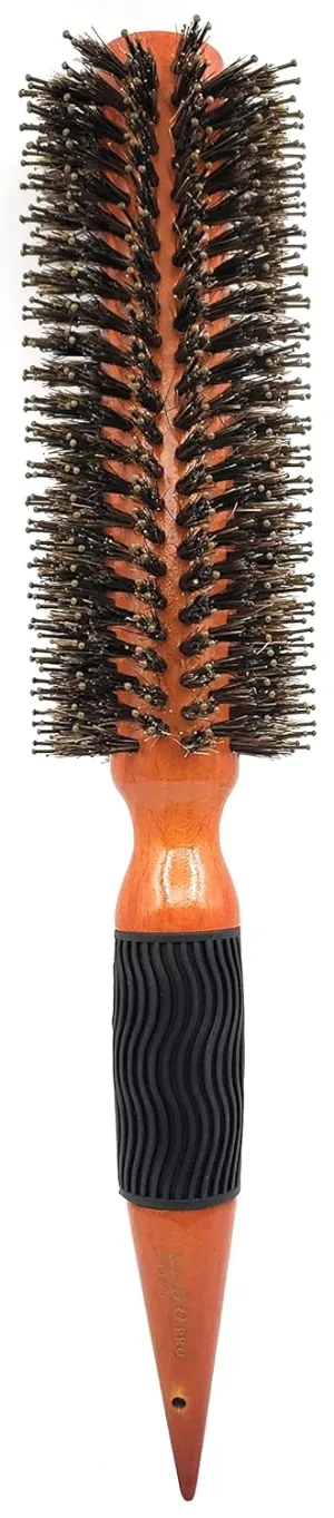 Long Barrel Nylon & Boar Bristle Round Wood Hair Brush #4103 (Large, 2 1/4 inch)