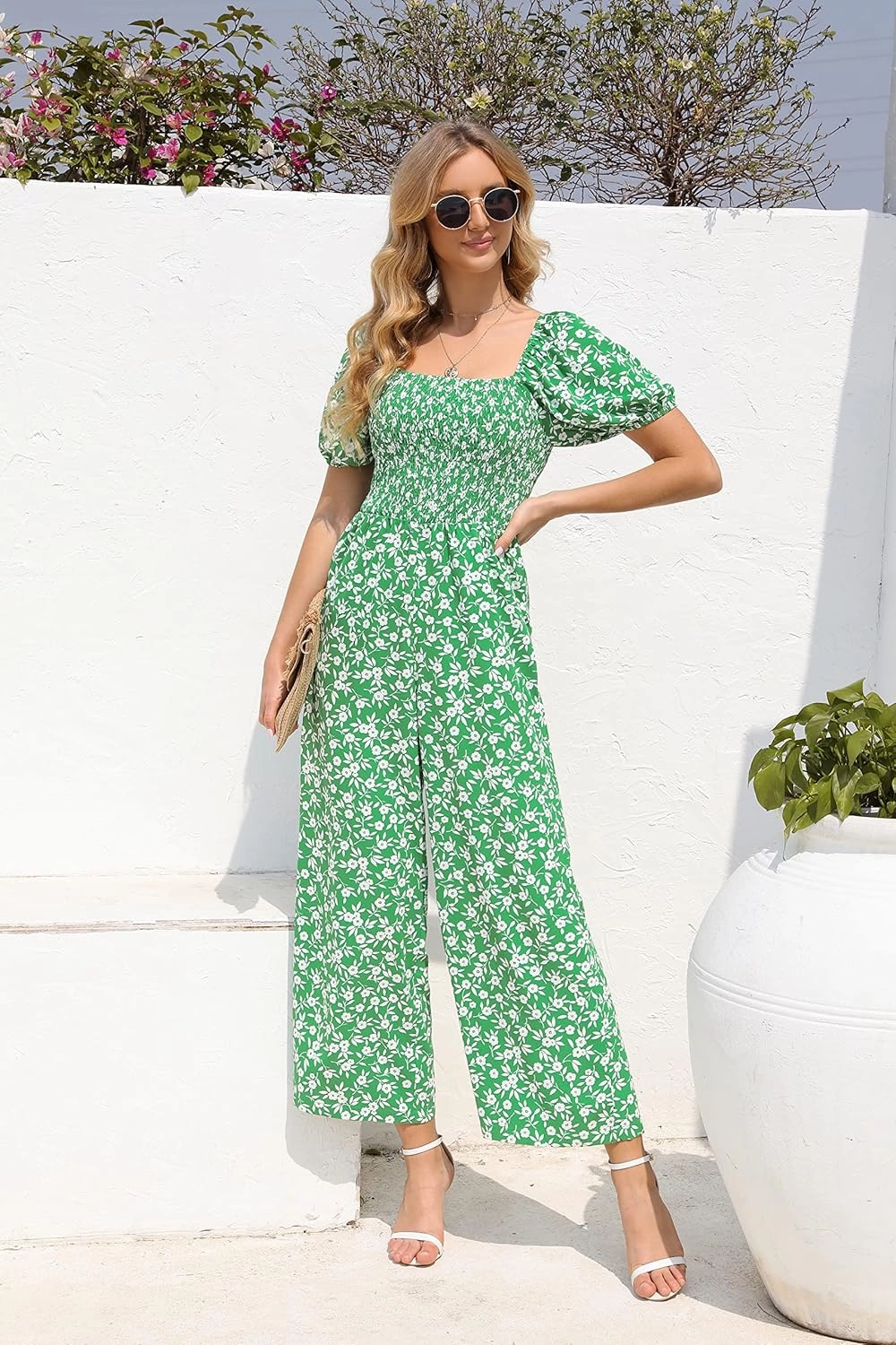 Love Welove Fashion Summer Jumpsuits for Women 2025 Floral Dressy Casual Loose Wide Leg Short Sleeve One Piece Romper Outfits