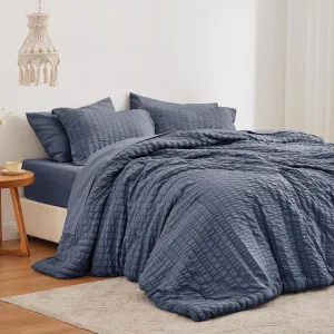 Love's cabin Seersucker Navy Blue Twin XL Comforter Set, 5 Pieces Twin XL Bed in a Bag, All Season Twin XL Bedding Sets with Comforter, Flat Sheet, Fitted Sheet, Pillowcase and Pillow Sham