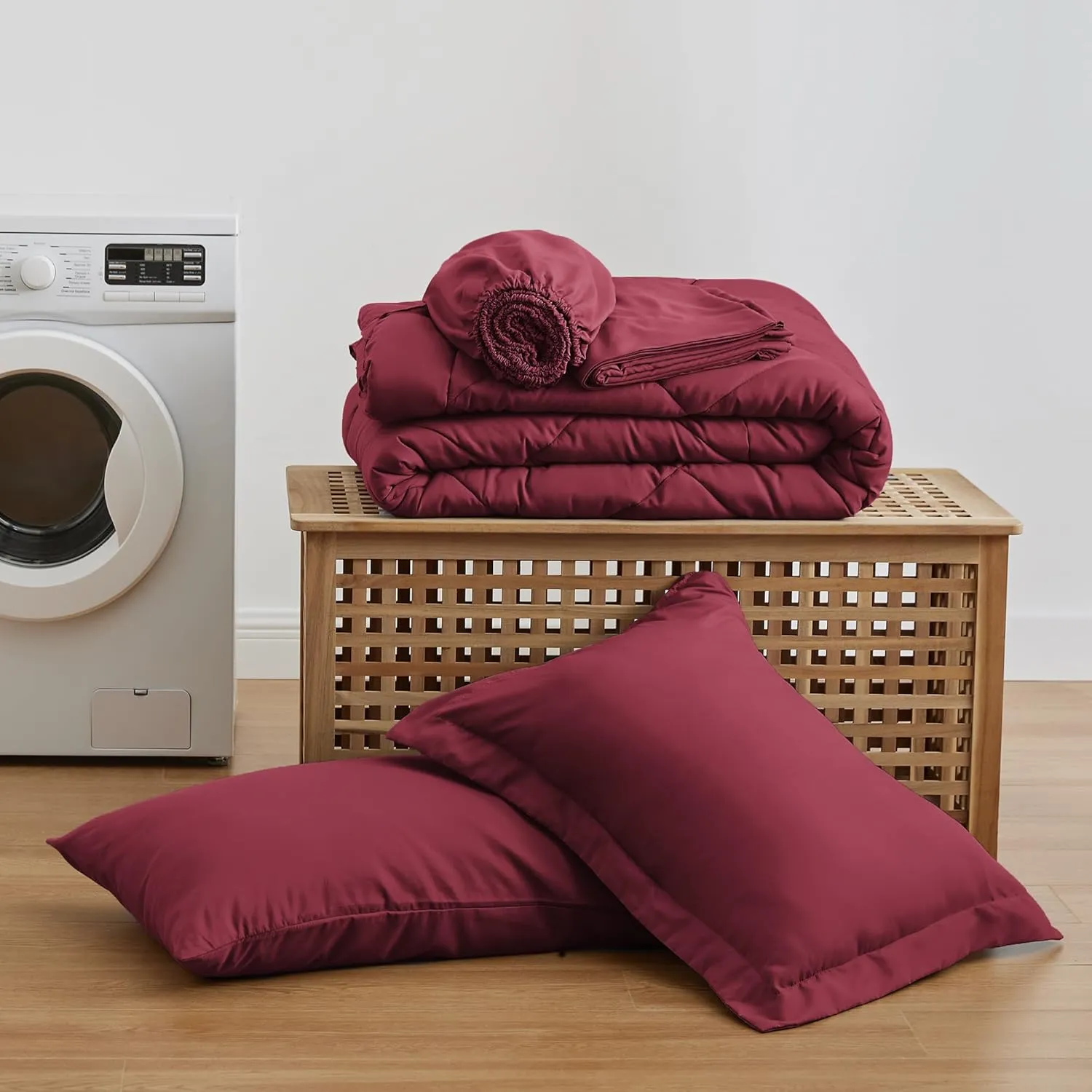 Love's cabin Twin Comforter Set Burgundy, 5 Pieces Twin Bed in a Bag, All Season Bedding Sets with 1 Comforter, 1 Flat Sheet, 1 Fitted Sheet, 1 Pillowcase and 1 Pillow Sham