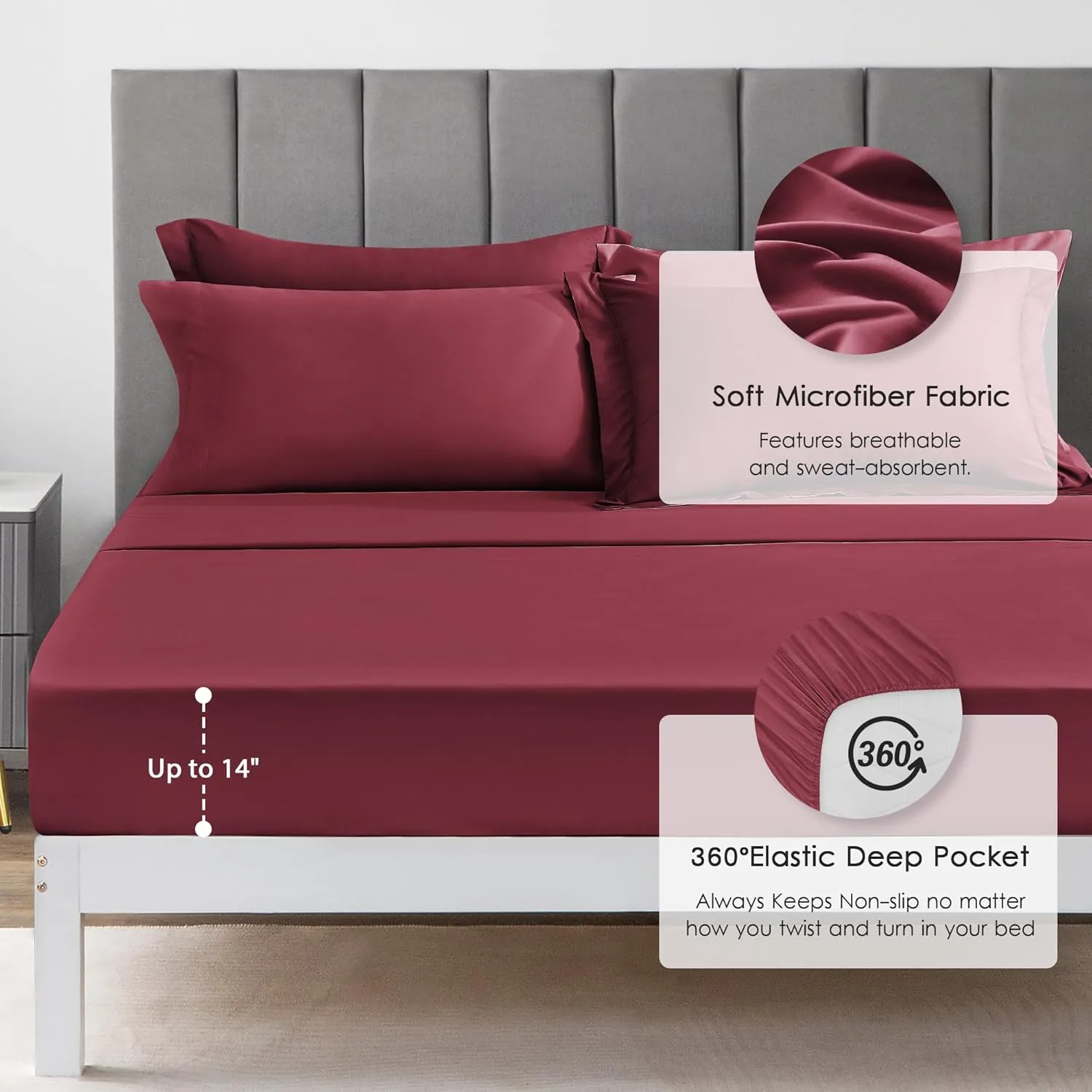 Love's cabin Twin Comforter Set Burgundy, 5 Pieces Twin Bed in a Bag, All Season Bedding Sets with 1 Comforter, 1 Flat Sheet, 1 Fitted Sheet, 1 Pillowcase and 1 Pillow Sham