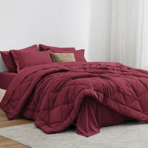Love's cabin Twin Comforter Set Burgundy, 5 Pieces Twin Bed in a Bag, All Season Bedding Sets with 1 Comforter, 1 Flat Sheet, 1 Fitted Sheet, 1 Pillowcase and 1 Pillow Sham