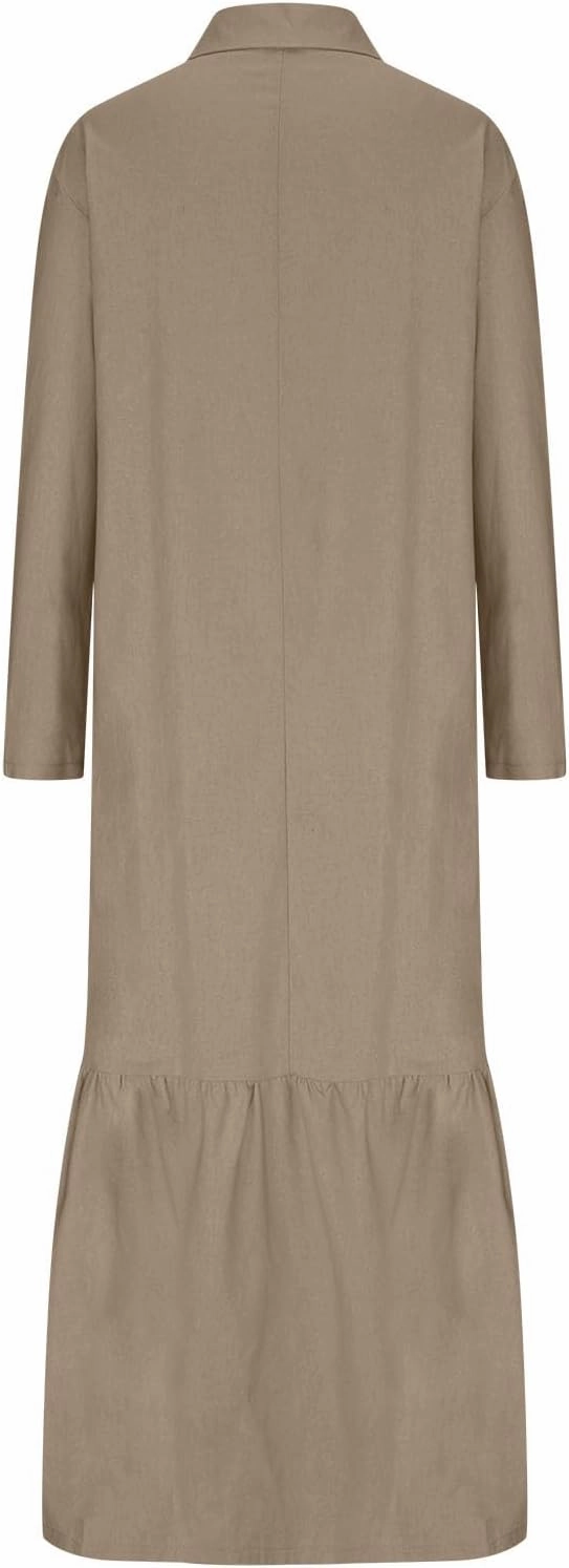 Lpmadey Women's Summer Maxi Dress Casual Plus Size V Neck Button Down Roll Up Sleeve Ruffle Hem Linen Beach Flowy Dresses
