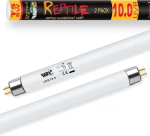 LUCKY HERP 2 Pack T5 UVB 10.0 Reptile Light 8W, UVA UVB Fluorescent Lamp Tube, UVB Lighting Bulb for Turtles, Chameleon, Tortoises, Lizard