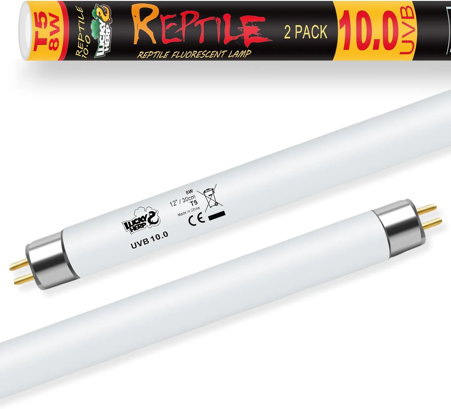 LUCKY HERP 2 Pack T5 UVB 10.0 Reptile Light 8W, UVA UVB Fluorescent Lamp Tube, UVB Lighting Bulb for Turtles, Chameleon, Tortoises, Lizard