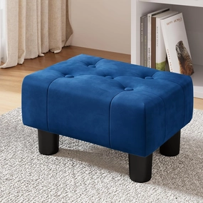 LUE BONA Small Foot Stool Ottoman, Velvet Tufted Footrest with Plastic Legs, 9''H, Rectangle Foot Stools for Adult with Non-Slip Pads, Footstool for Living Room,Couch, Navy Blue