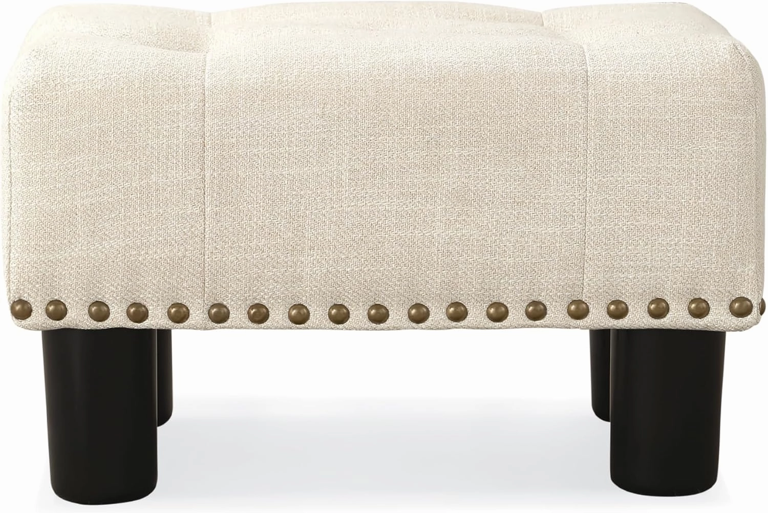 LUE BONA Small Tufted Foot Stool, Beige Linen Rivet Tufted Footrest with Plastic Legs, 9''H, Rectangle Foot Stools for Adult with Non-Slip Pads, Sofa Footstool for Living Room, Couch